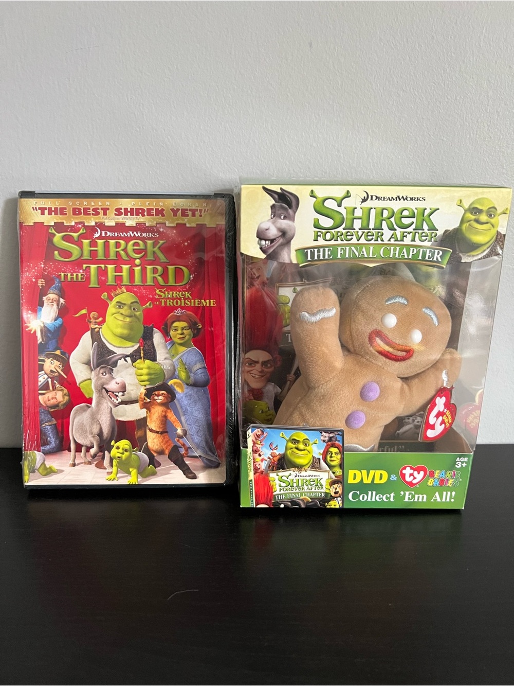 TY Beanie Baby MWMT with Shrek Forever After DVD and Shrek the Third DVD
